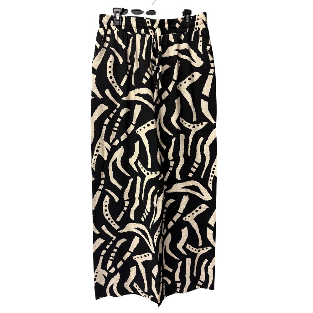 Amalli Talli Wide Leg Pants Womens L Black Cream Abstract Graphic Tall Print